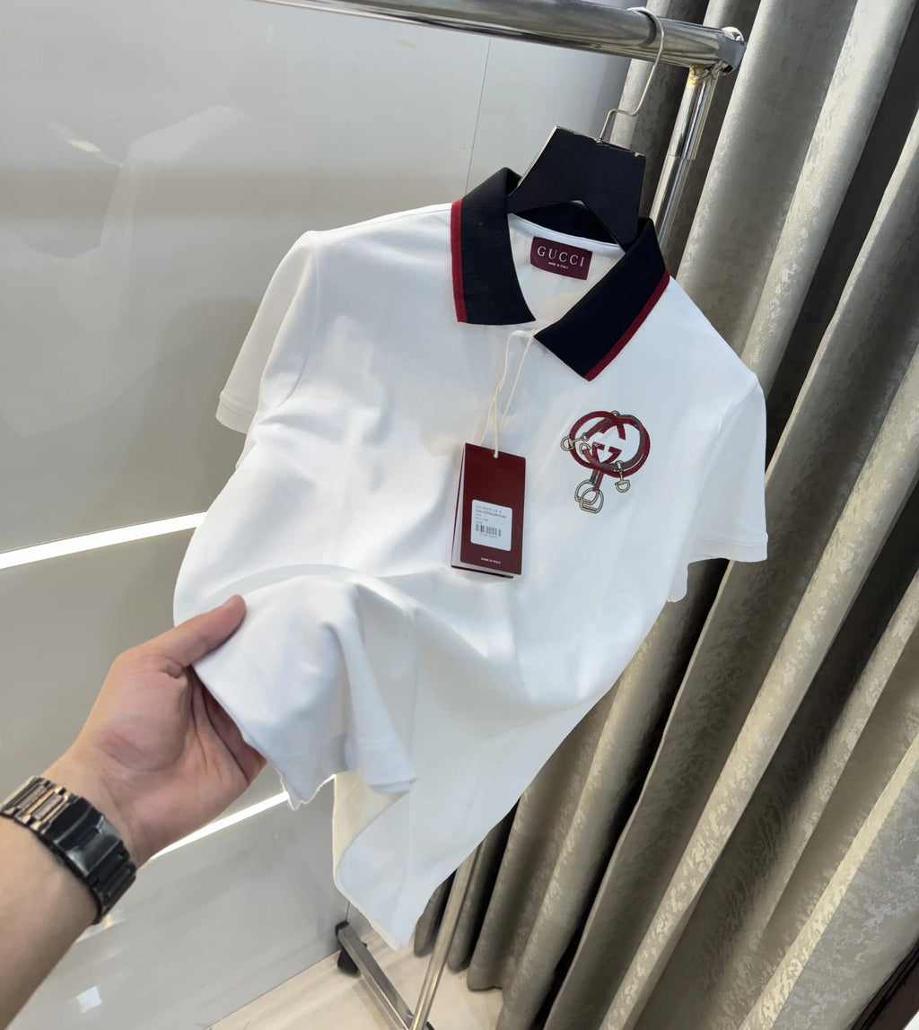 Gucc i White Collar Look Premium Polo T-Shirt