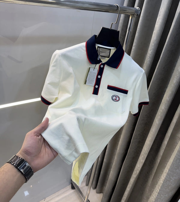 Gucc i Cream Logo Work Premium Polo T-Shirt