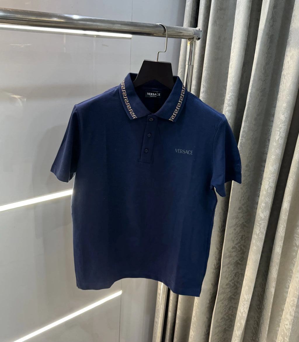 Versace Couture Petrol Blue Collar Logo Imported Polo T-Shirt