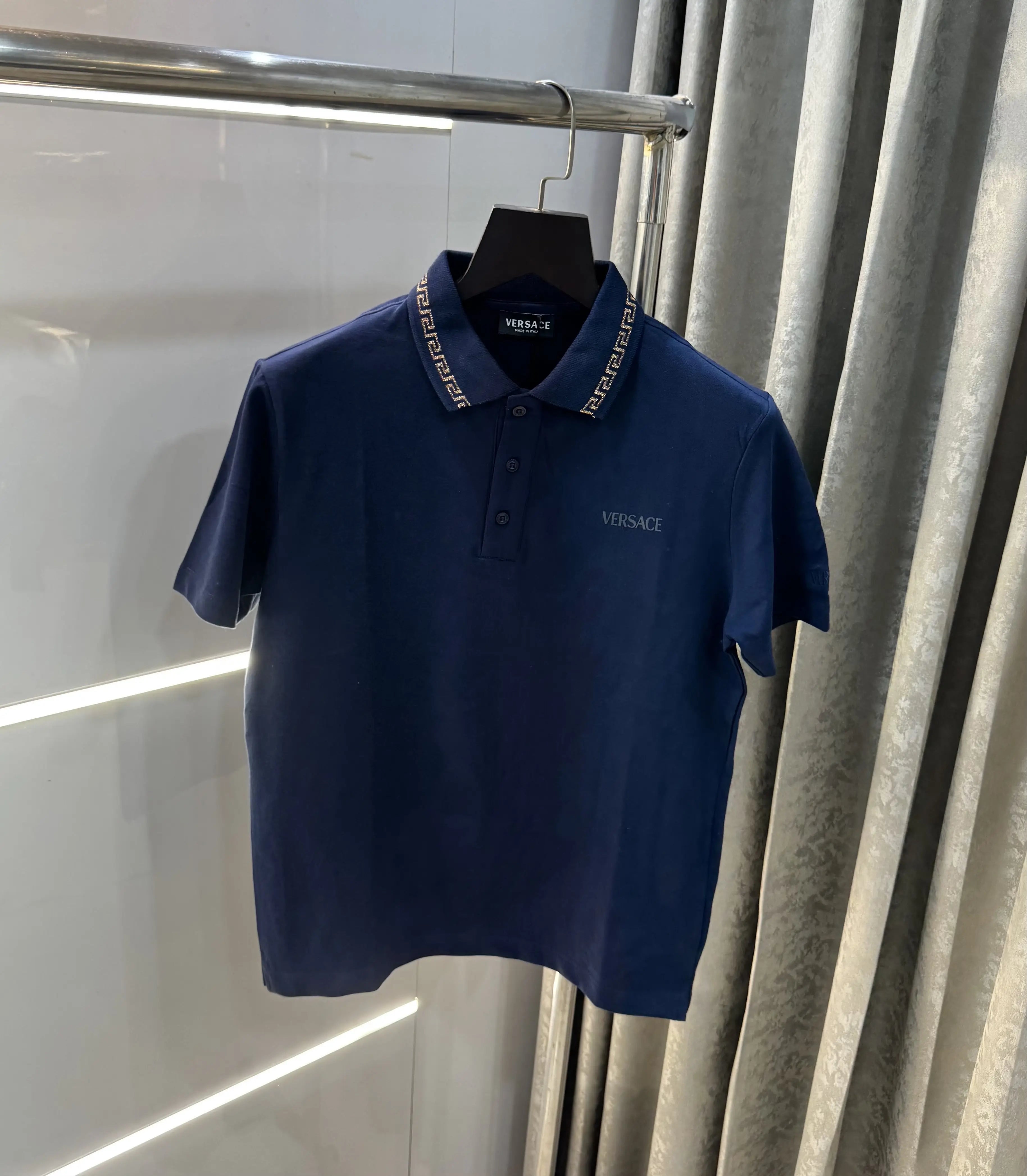 Versace Couture Petrol Blue Collar Logo Imported Polo T-Shirt Main image