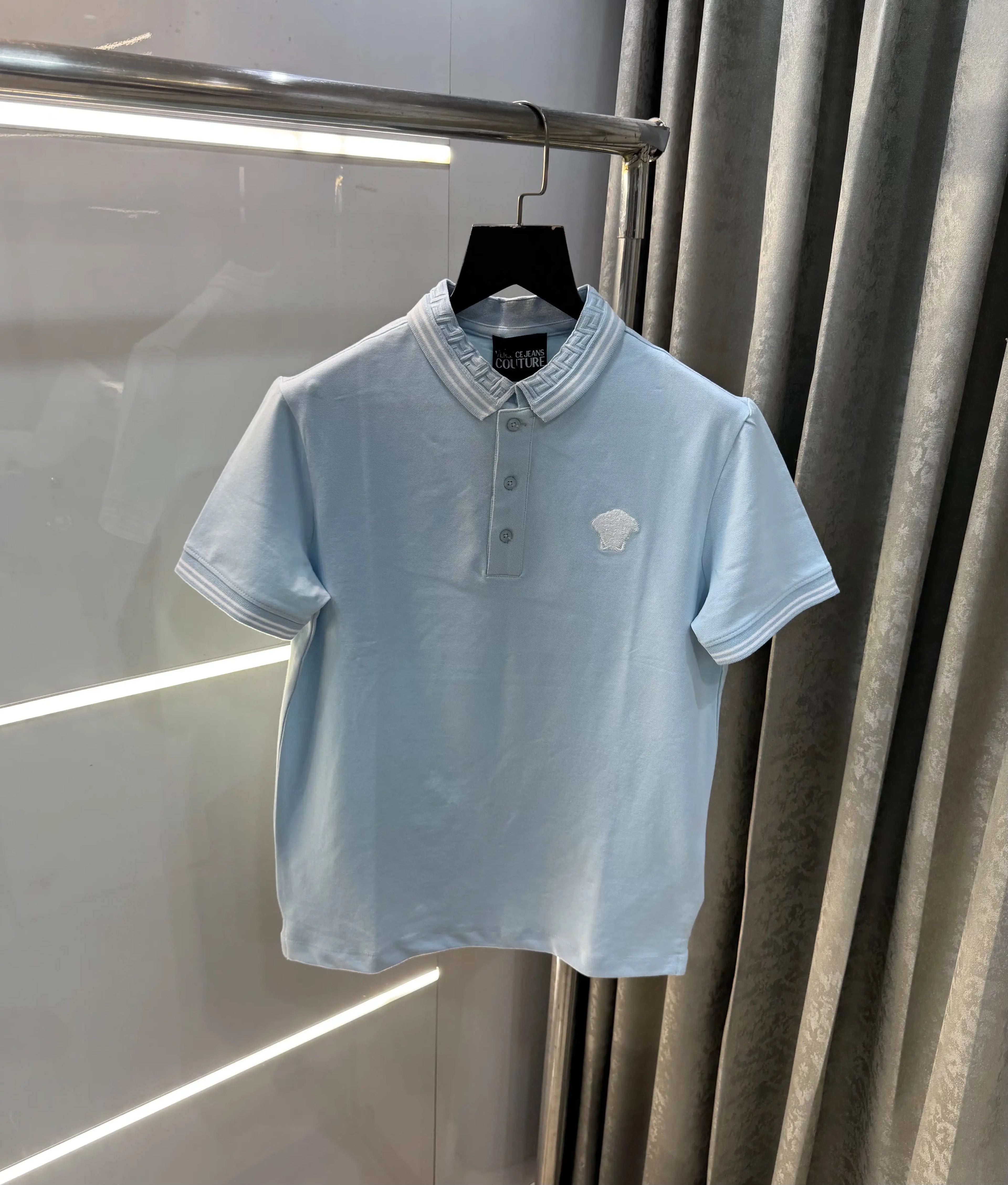 Versace Couture Sky Blue Collar Logo Imported Polo T-Shirt