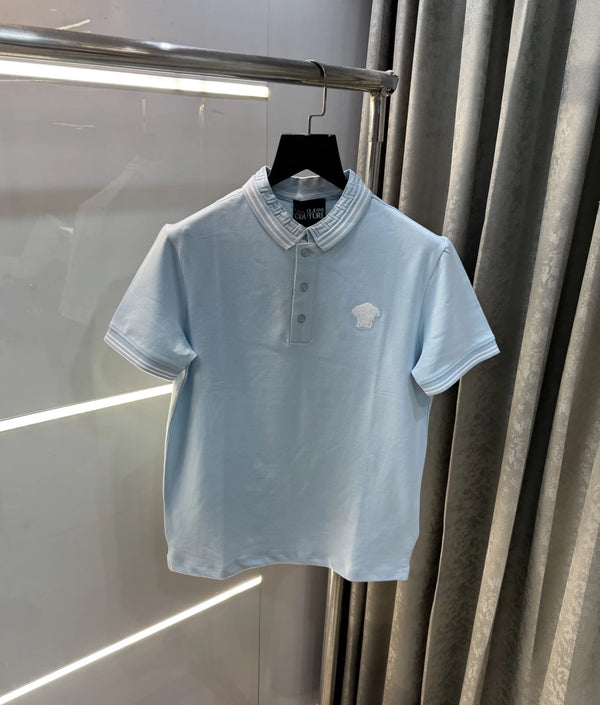 Versace Couture Sky Blue Collar Logo Imported Polo T-Shirt