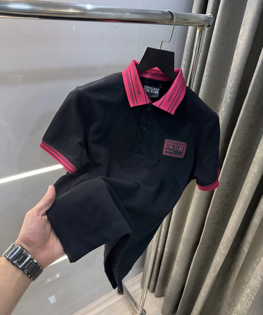 Versace Couture Black Collar Logo Imported Polo T-Shirt