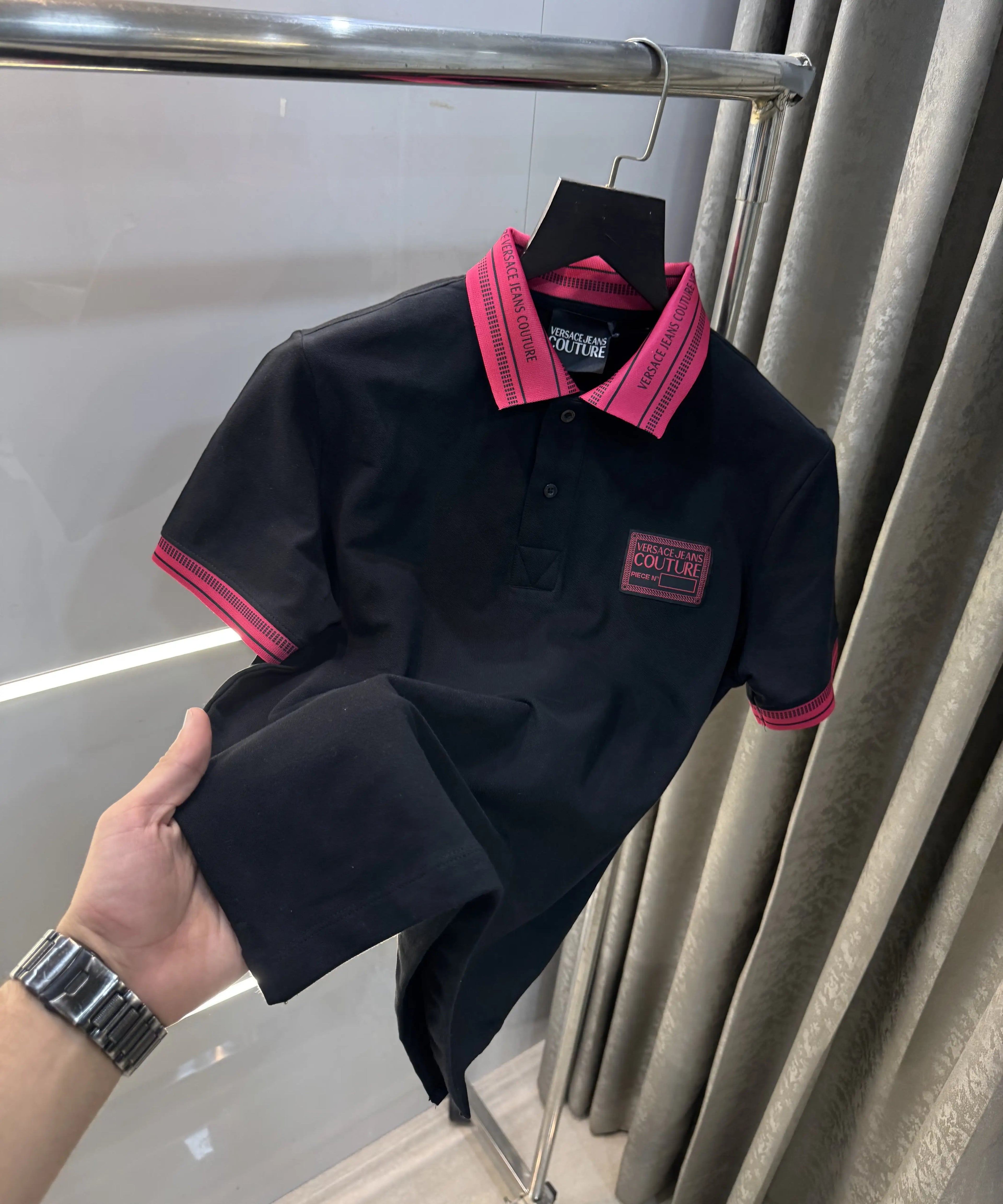 Versace Couture Black Collar Logo Imported Polo T-Shirt