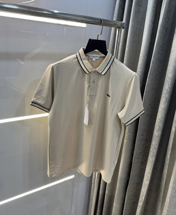 Lacost e Beige Embroidery Logo Premium Polo T-Shirt