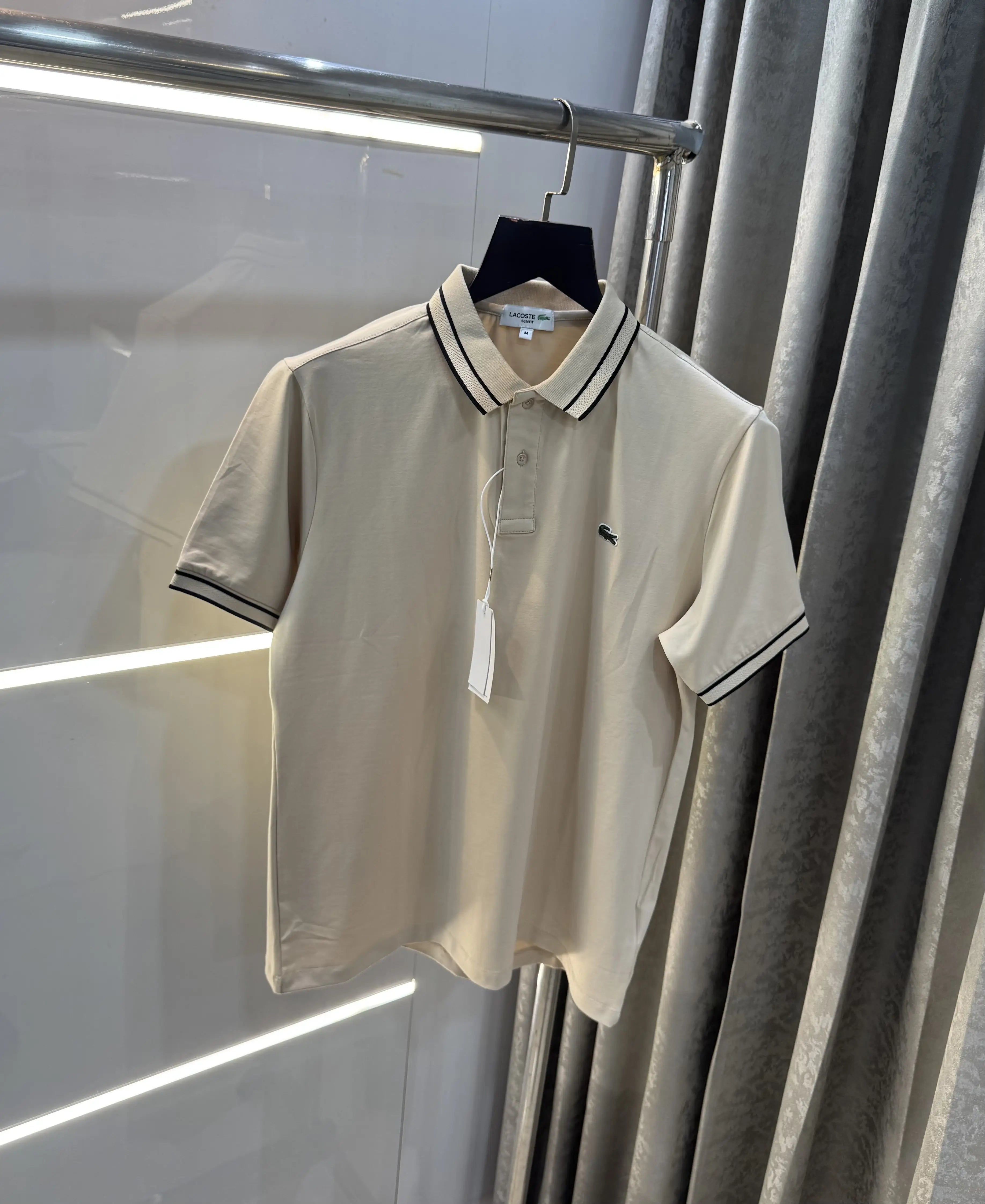 Lacost e Beige Embroidery Logo Premium Polo T-Shirt