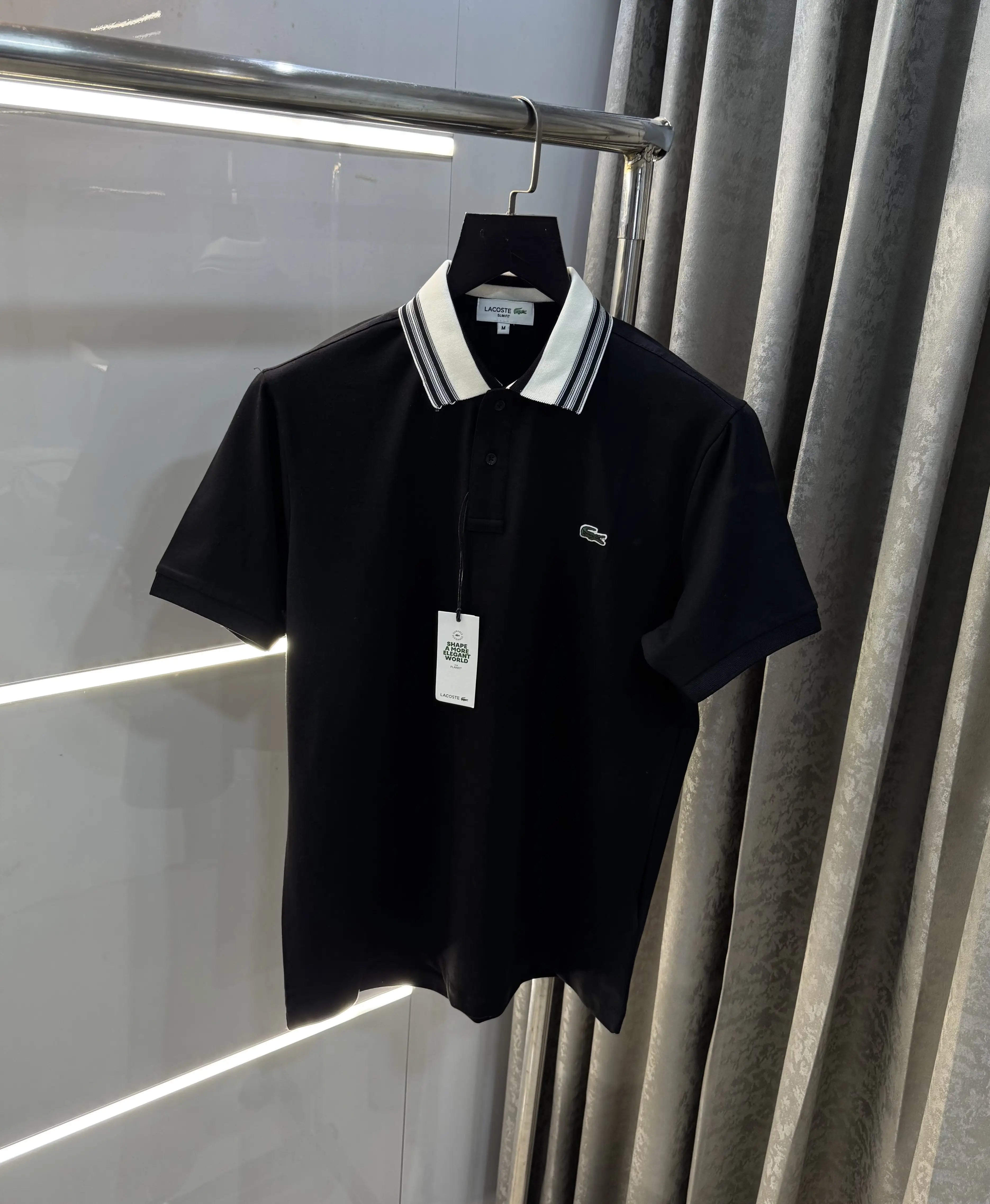 Lacost e Black Embroidery Logo Premium Polo T-Shirt