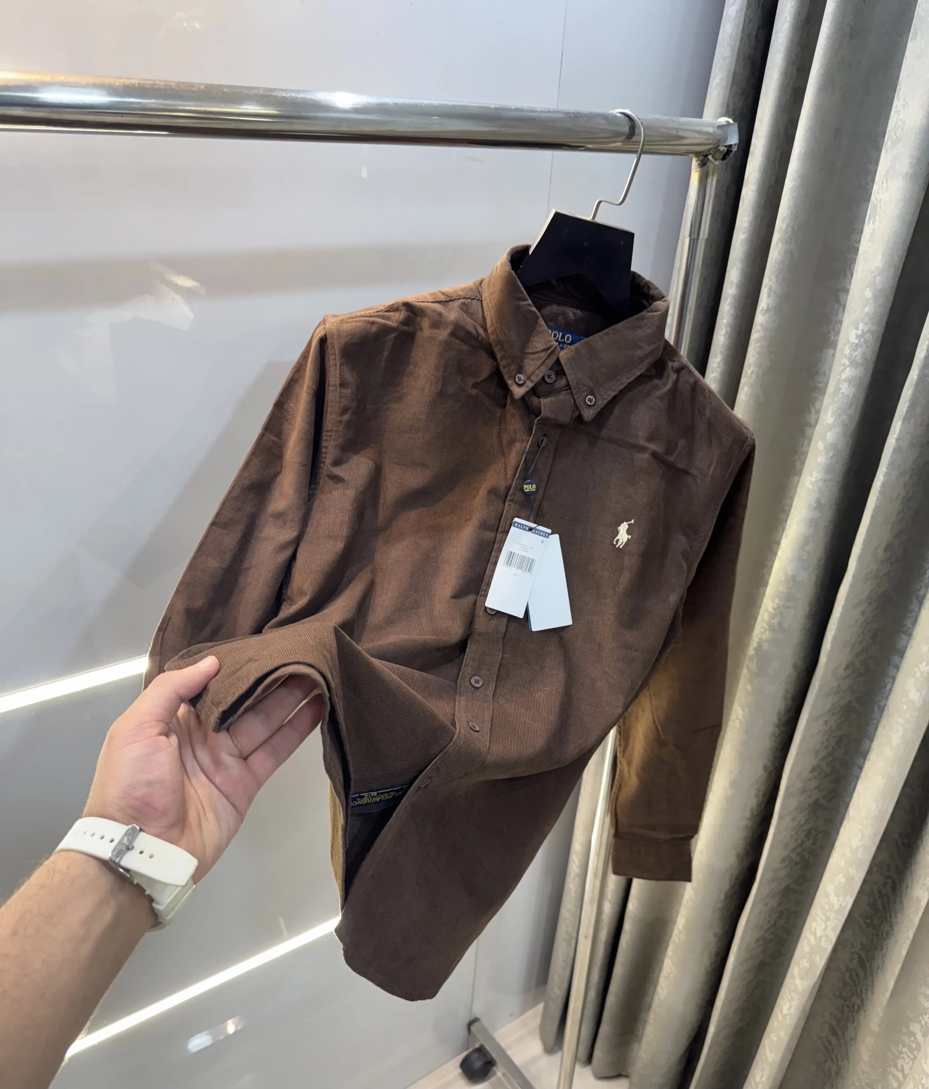 Ralph  Lauren Brown Embroidry Logo Premium Cord Shirt