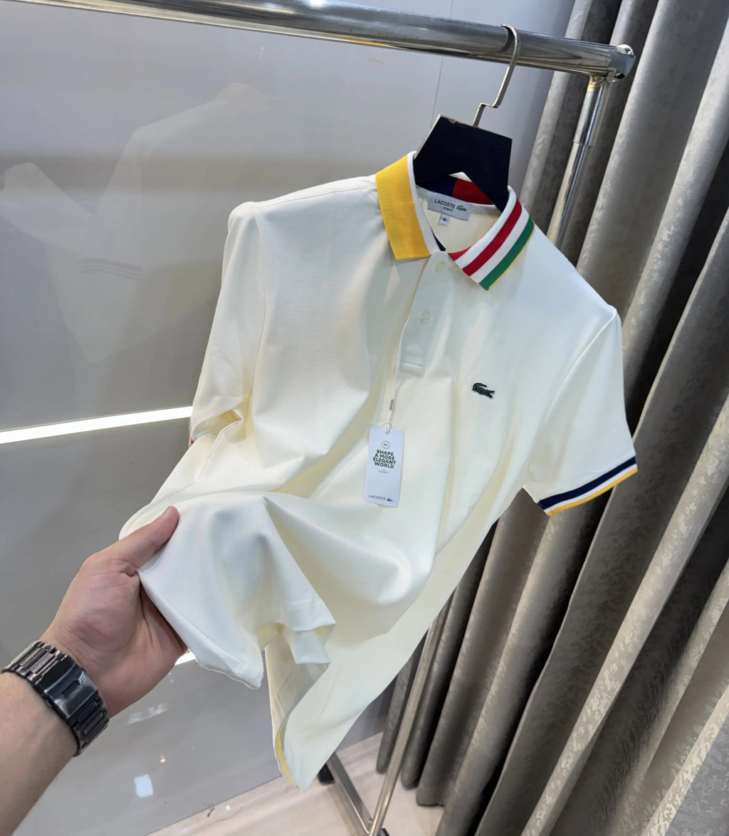 Lacost e Cream Embroidery Logo Premium Polo T-Shirt