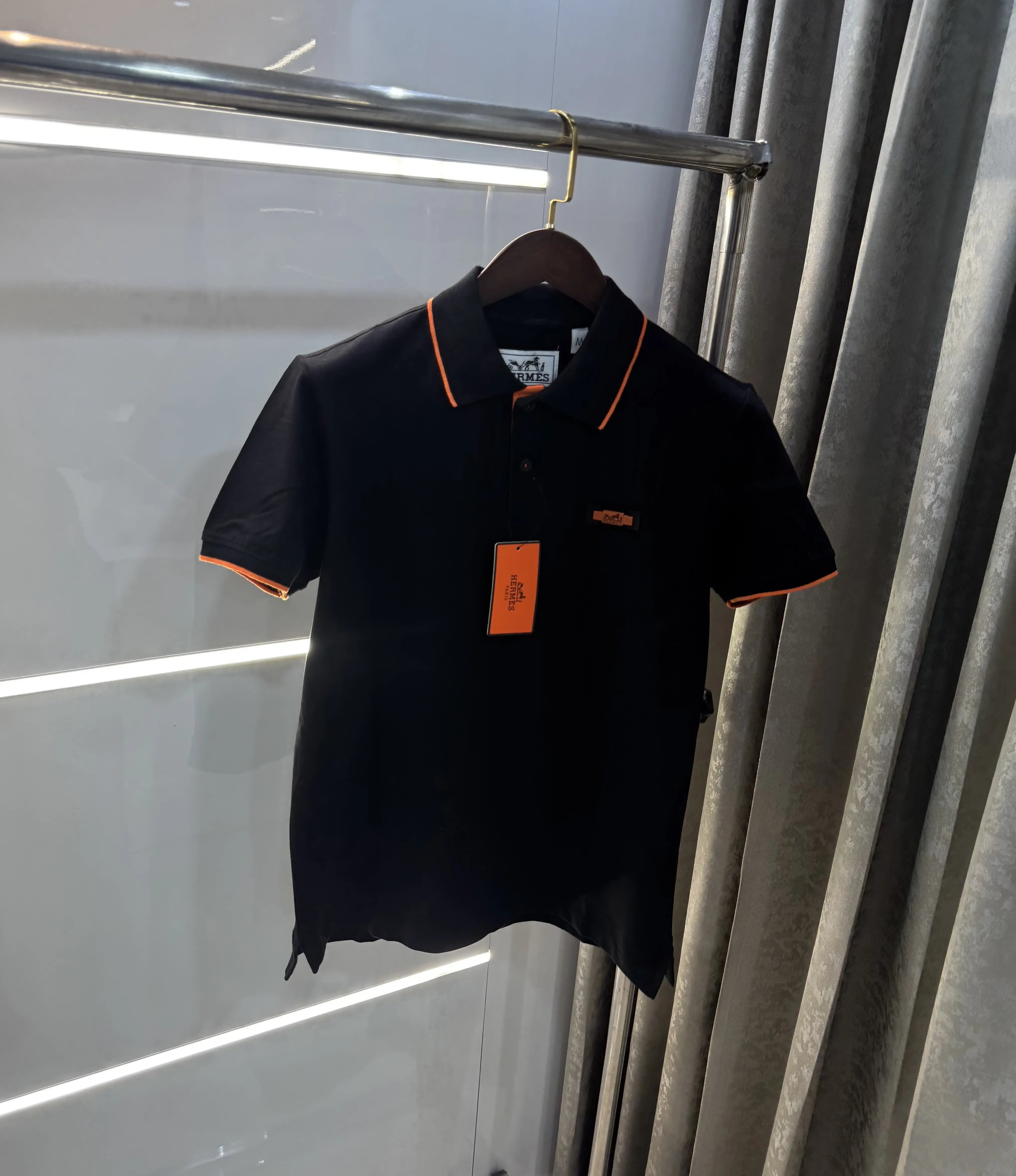 Hermes Black Embroidery Logo Premium Polo T-Shirt Main image