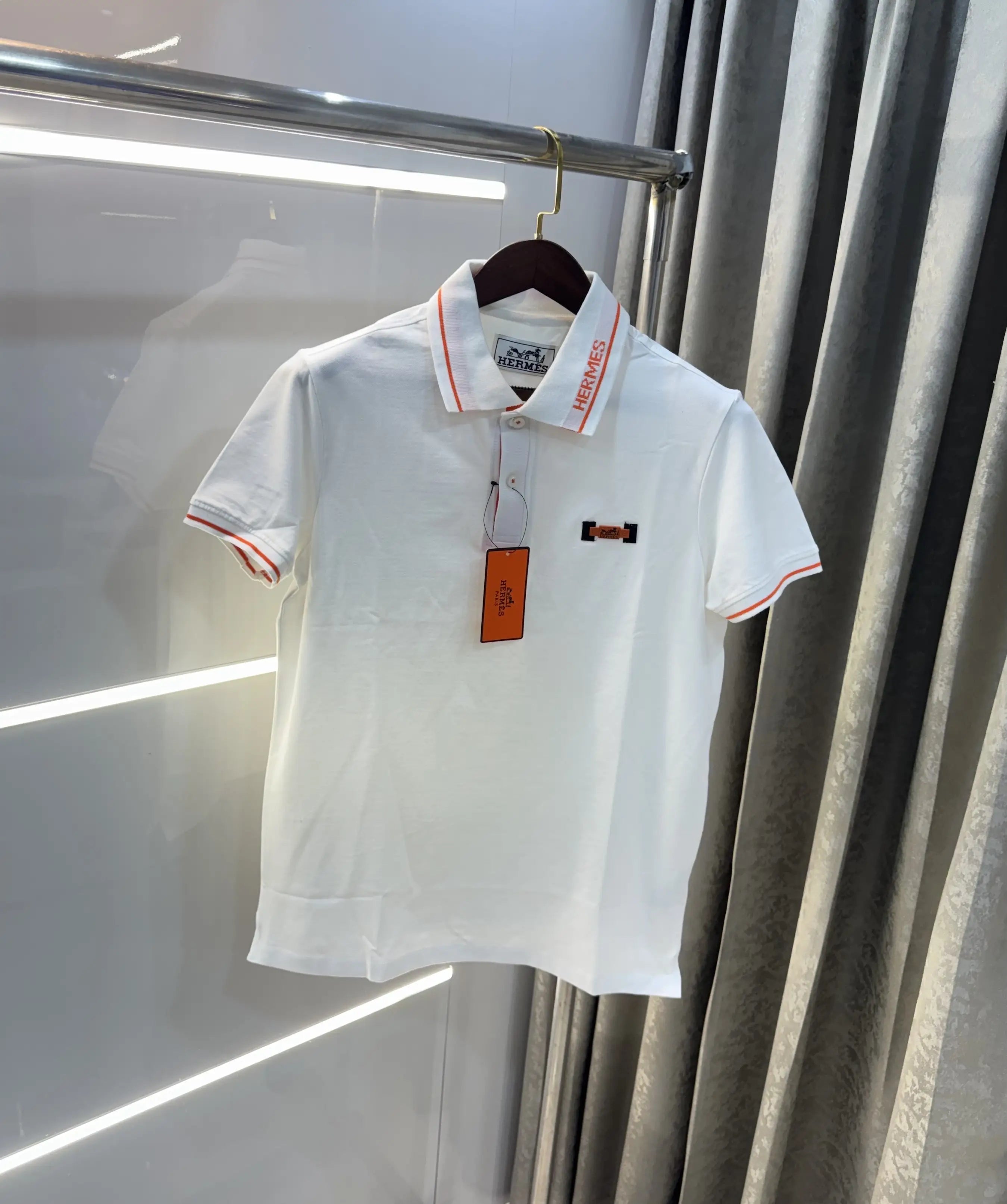 Hermes White Embroidery Logo Premium Polo T-Shirt