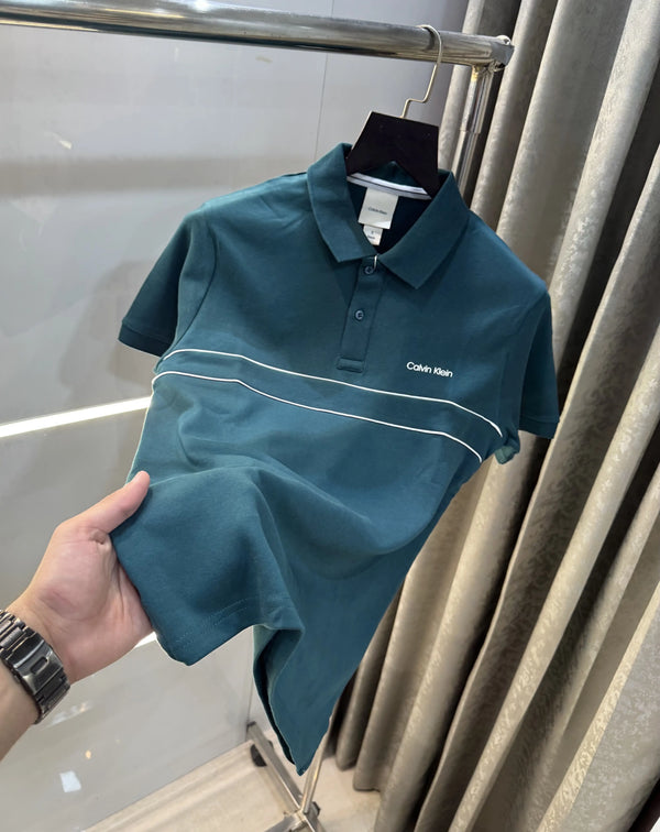Calvin Klein Green Logo Work Premium Polo T-Shirt