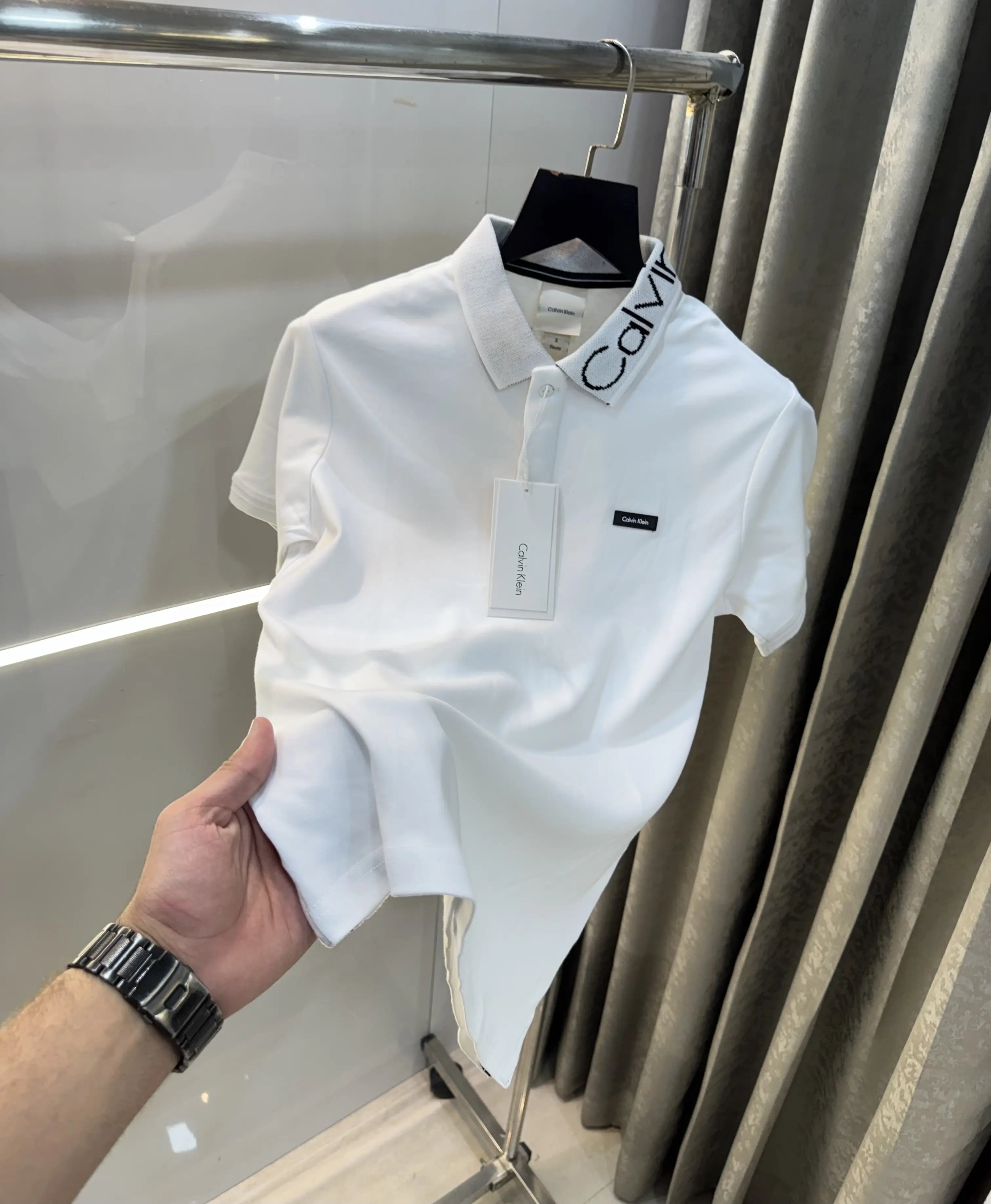 Calvin Klein White Logo Work Premium Polo T-Shirt