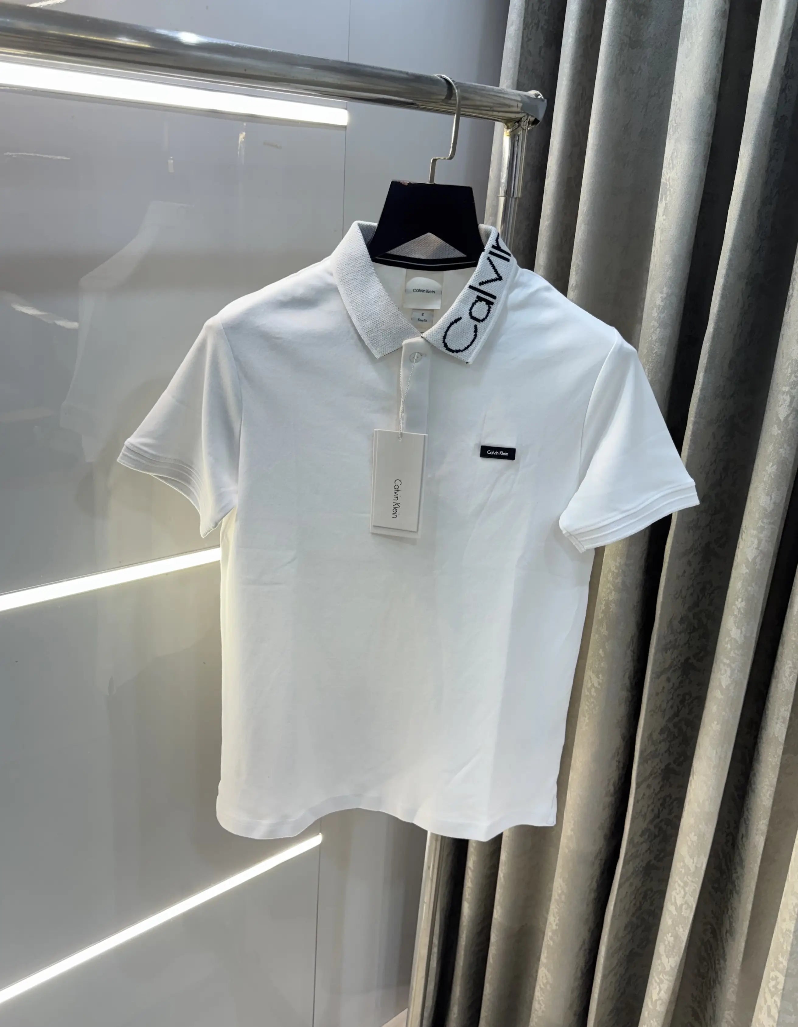 Calvin Klein White Logo Work Premium Polo T-Shirt