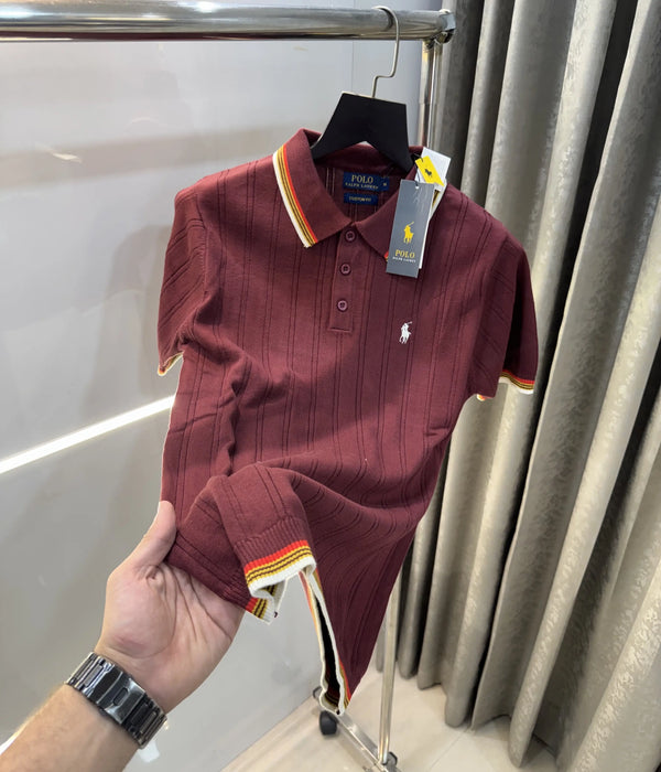 Ralph  Lauren Wine Premium Knitted Polo T-Shirt