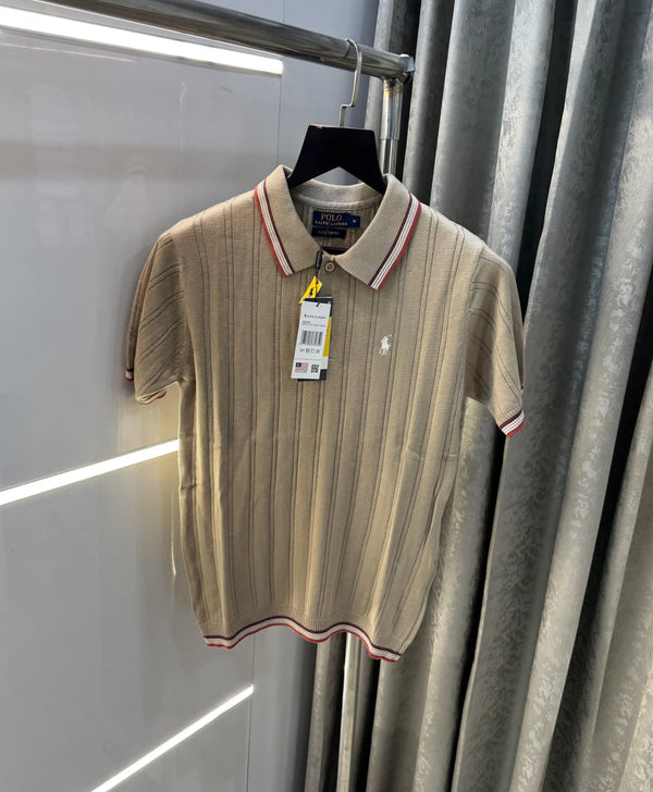 Ralph  Lauren Beige Premium Knitted Polo T-Shirt