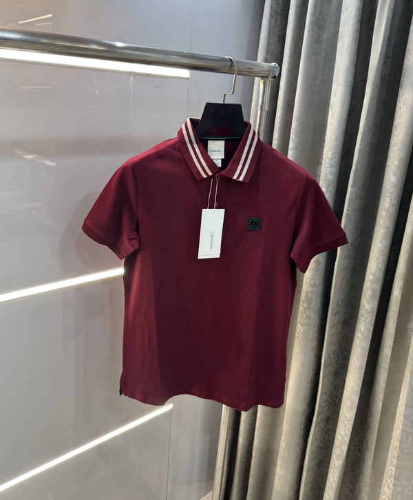 Calvin Klein Wine Logo Work Premium Polo T-Shirt