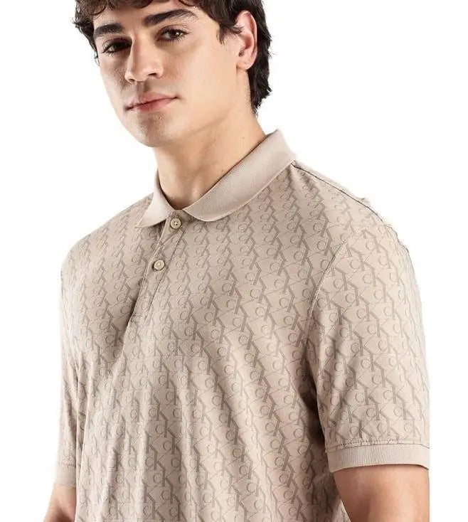 Calvin Klein Beige Logo Work Premium Polo T-Shirt