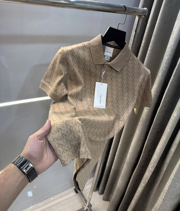 Calvin Klein Beige Logo Work Premium Polo T-Shirt
