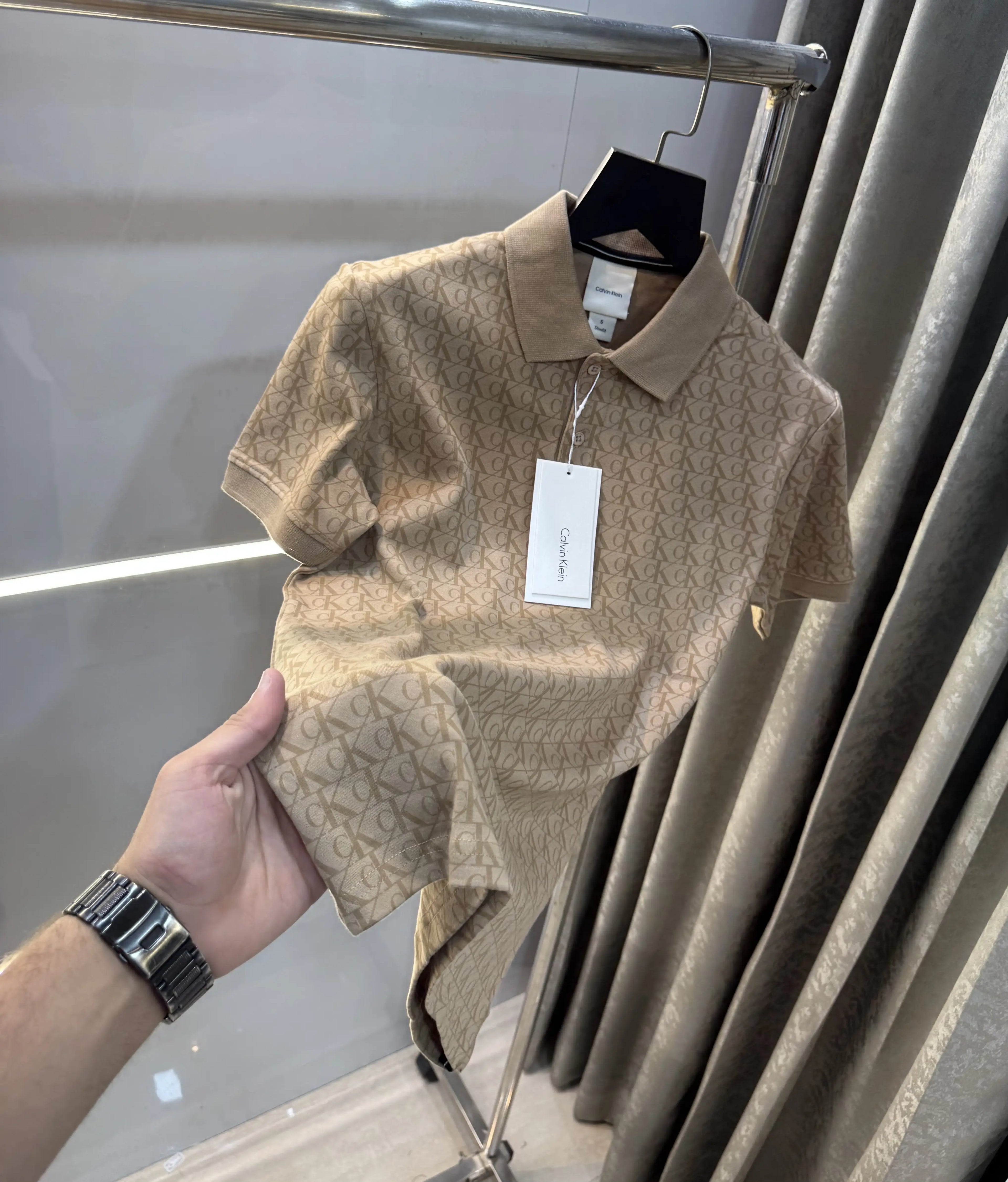 Calvin Klein Beige Logo Work Premium Polo T-Shirt