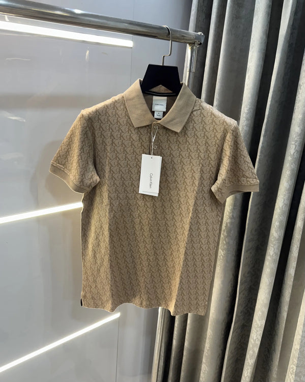 Calvin Klein Beige Logo Work Premium Polo T-Shirt