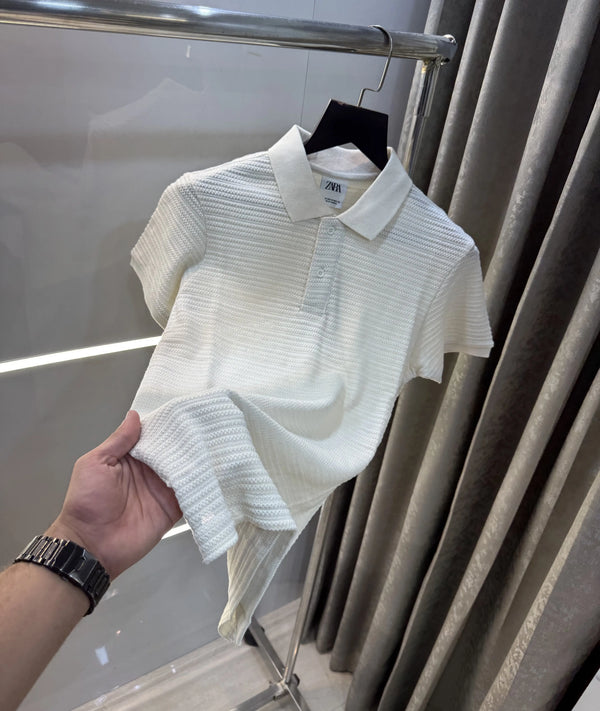 Zar a Cream Premium Knitted Polo T-Shirt