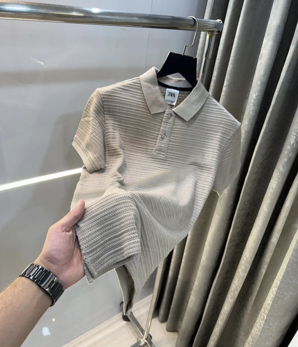 Zar a Beige Premium Knitted Polo T-Shirt