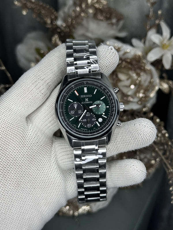 Seiko Chronograph Silver Green Premium Watch