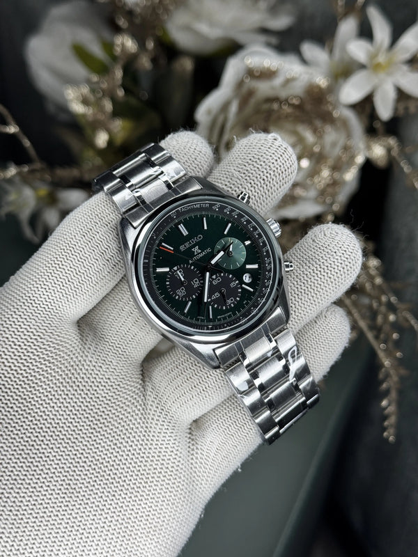Seiko Chronograph Silver Green Premium Watch