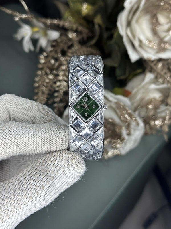 Swarovsk i Bangle Silver Green Premium Ladies Watch