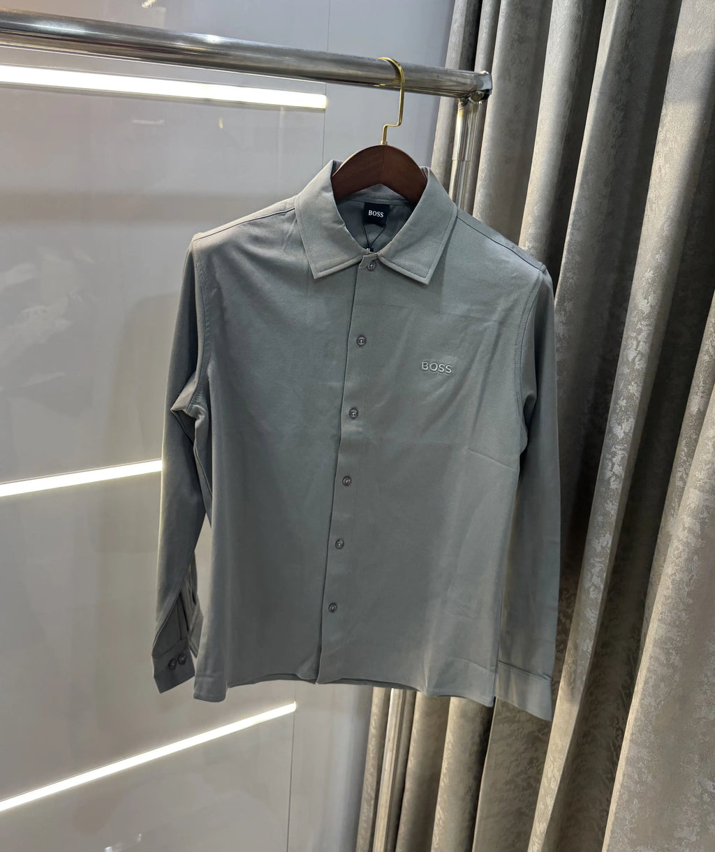 Hugo Bos s Grey Embroidery Logo Imported Shirt
