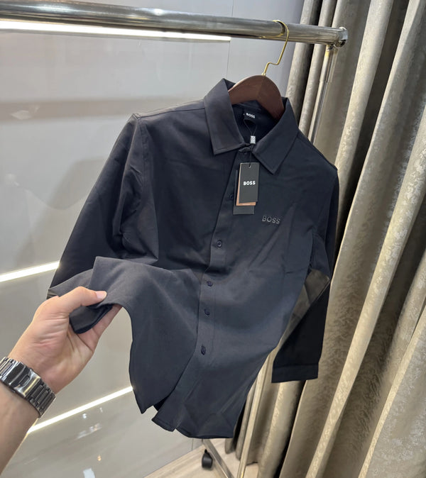 Hugo Bos s Navy Blue Embroidery Logo Imported Shirt