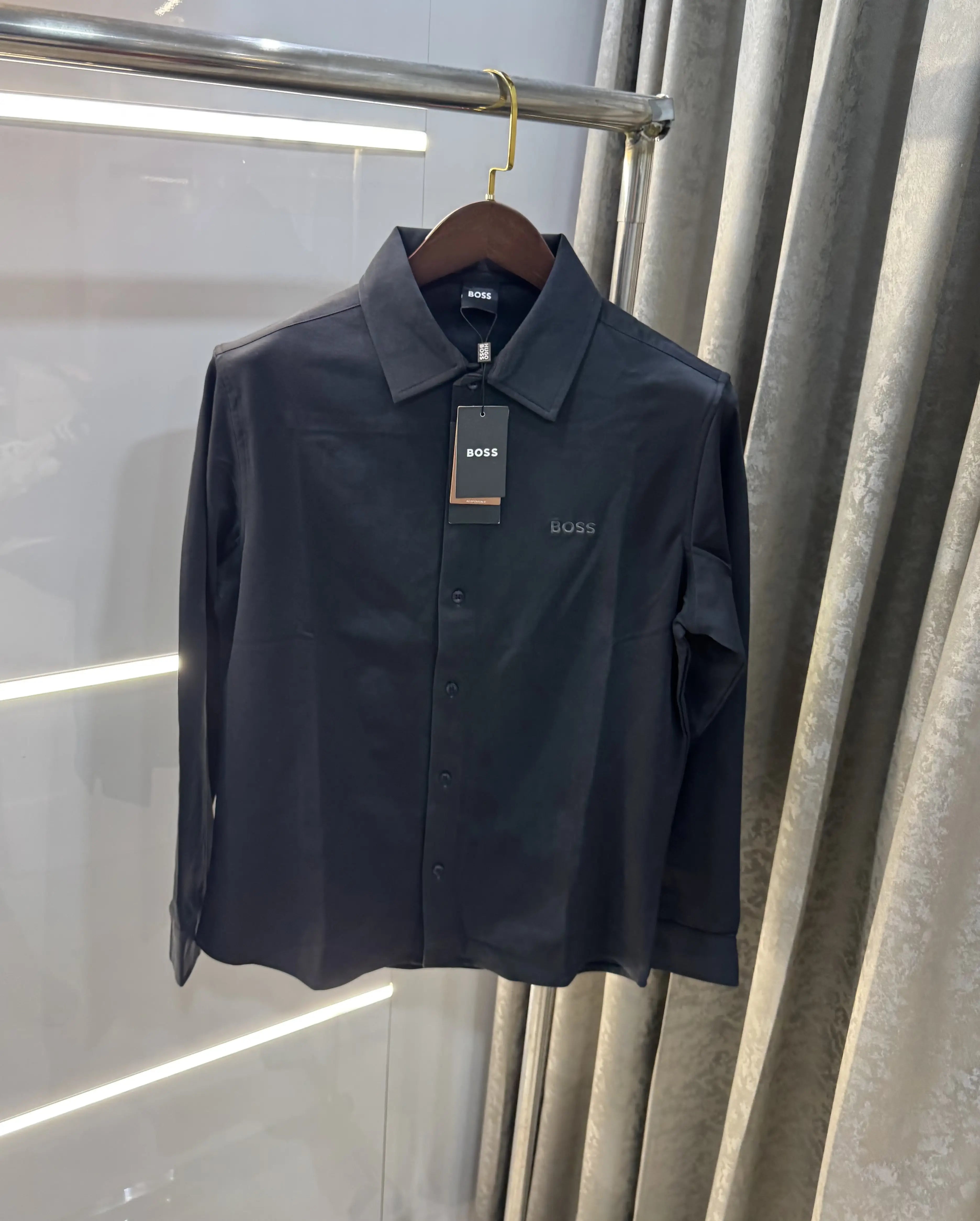 Hugo Bos s Navy Blue Embroidery Logo Imported Shirt