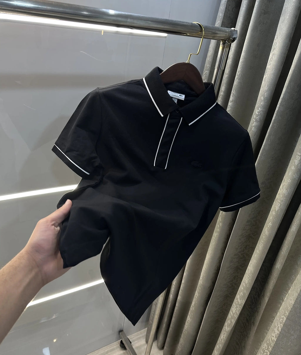 Lacost e Black Embroidery Logo Premium Polo T-Shirt