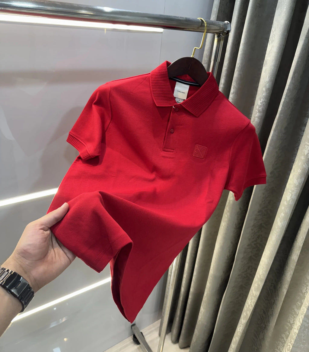 Calvin Klein Red Logo Work Premium Polo T-Shirt