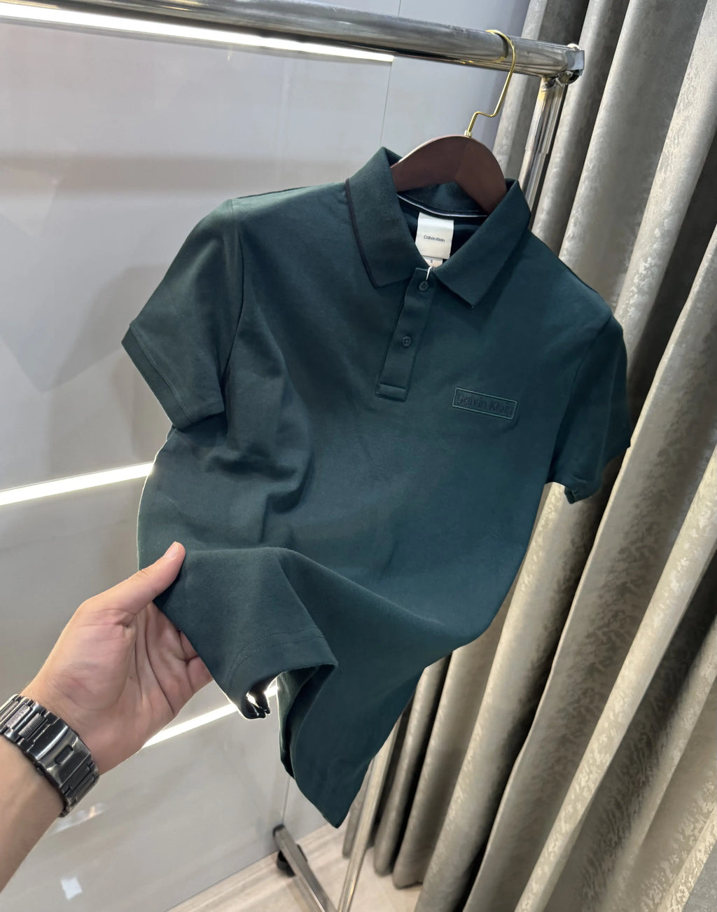 Calvin Klein Green Logo Work Premium Polo T-Shirt