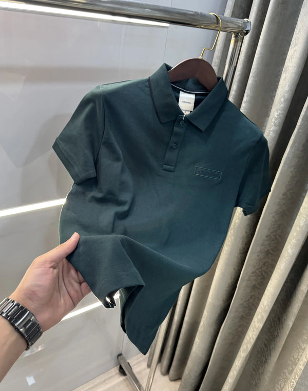 Calvin Klein Green Logo Work Premium Polo T-Shirt