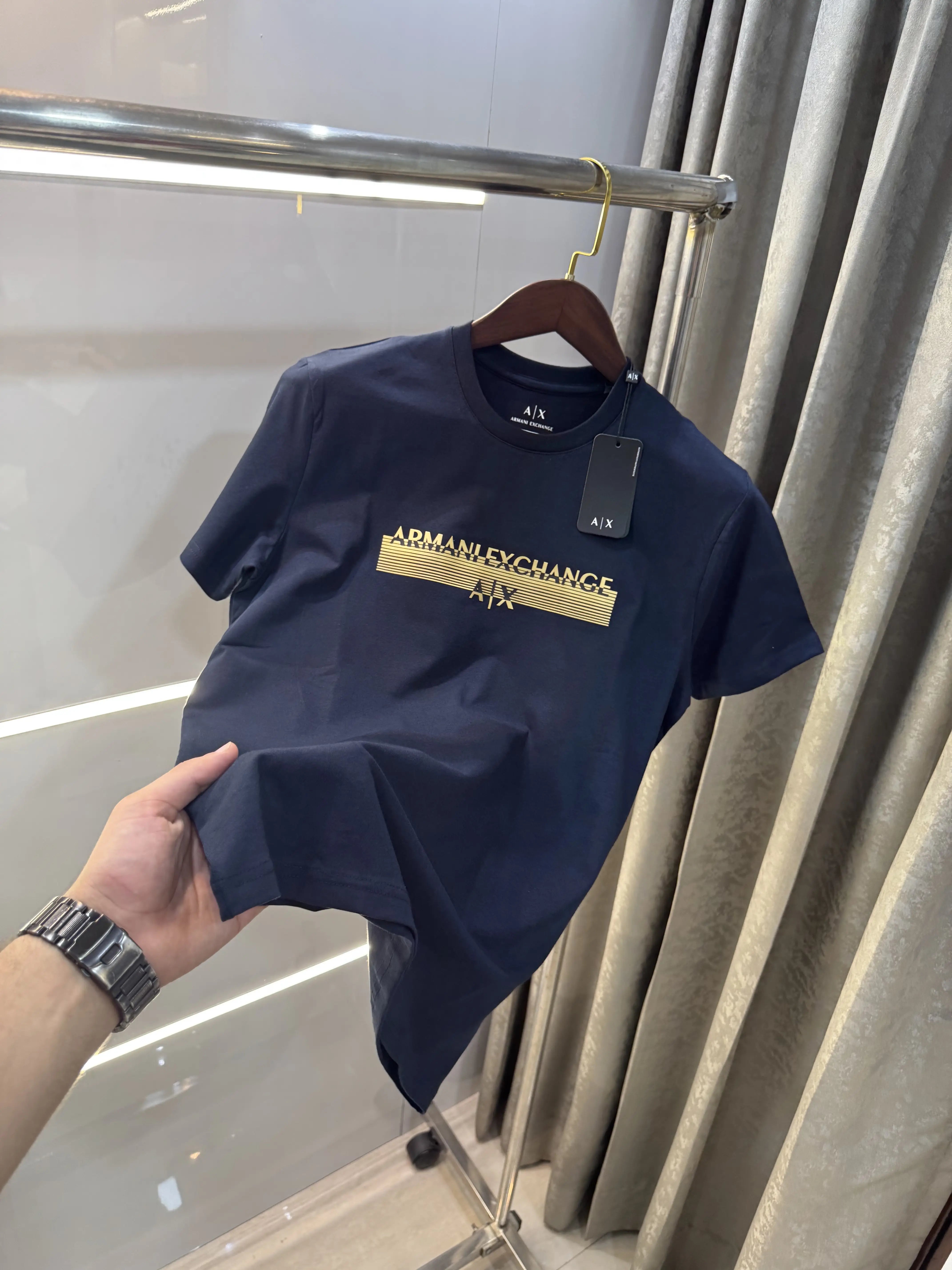 Arman i Exchange Navy Blue Logo Print Imported T-Shirt Main image