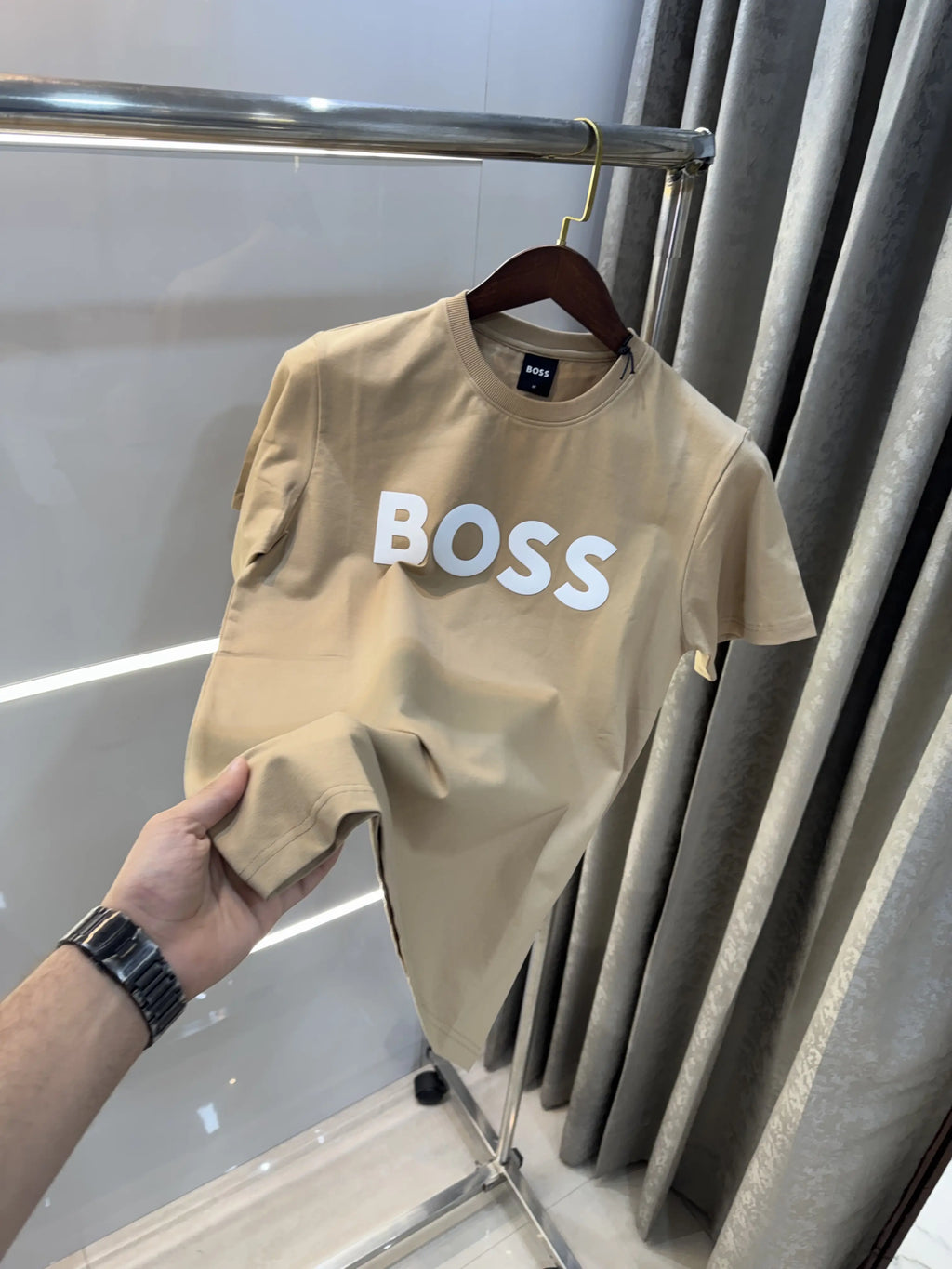 Hugo Bos s Beige Logo Print Premium T-Shirt