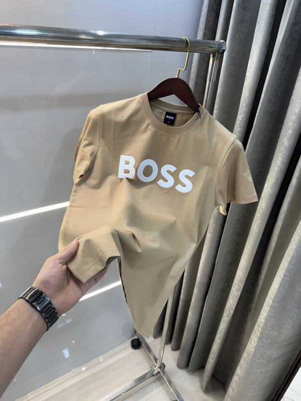Hugo Bos s Beige Logo Print Premium T-Shirt