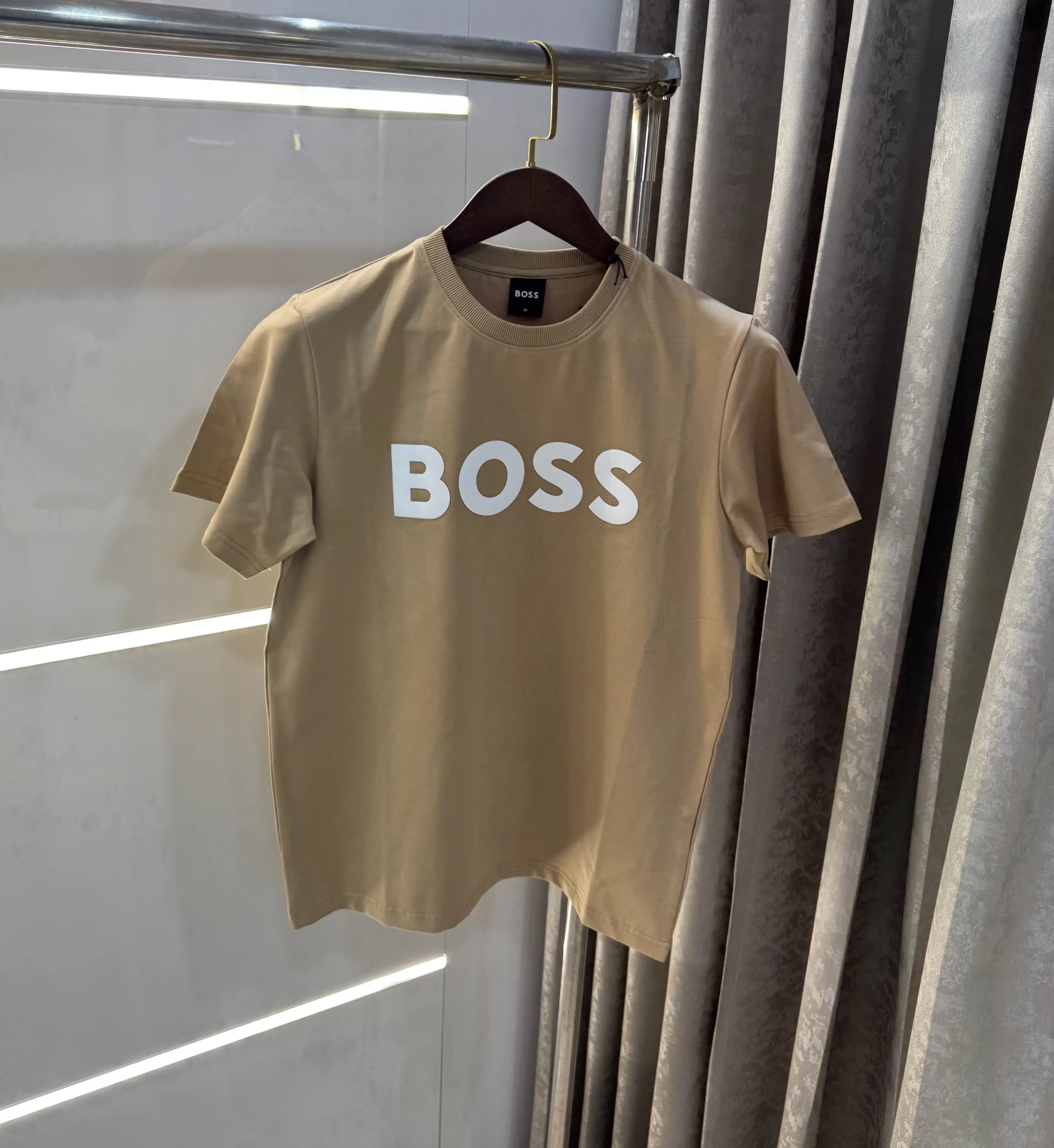 Hugo Bos s Beige Logo Print Premium T-Shirt