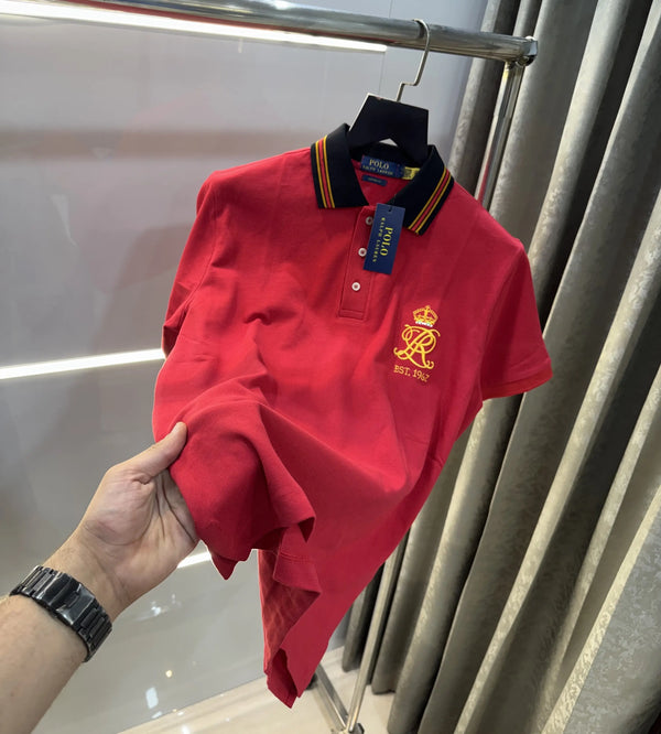 Ralph Lauren Red Embroidery Logo Premium Polo T-Shirt