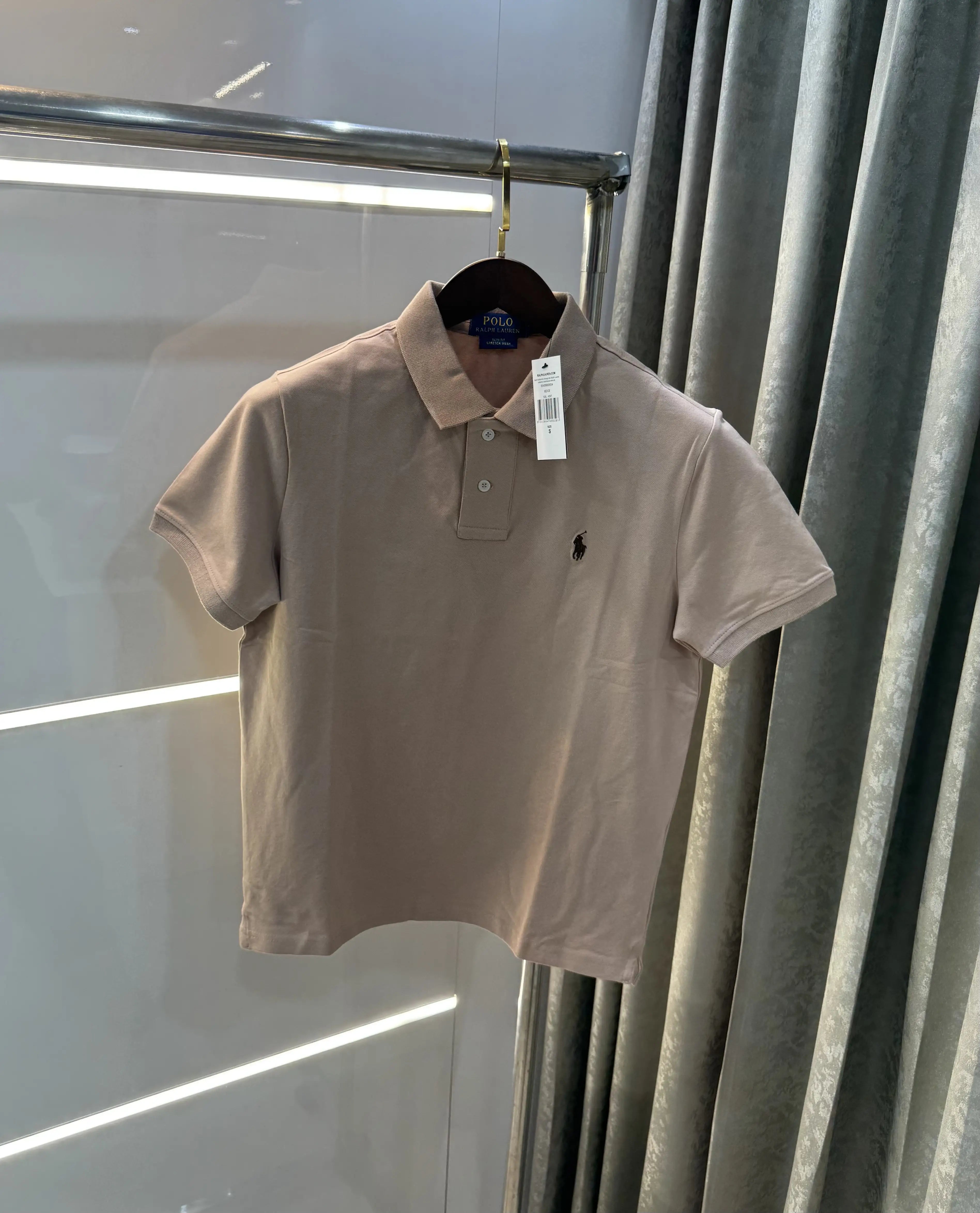 Ralph Lauren Beige Embroidery Logo Knitted Polo T-shirt