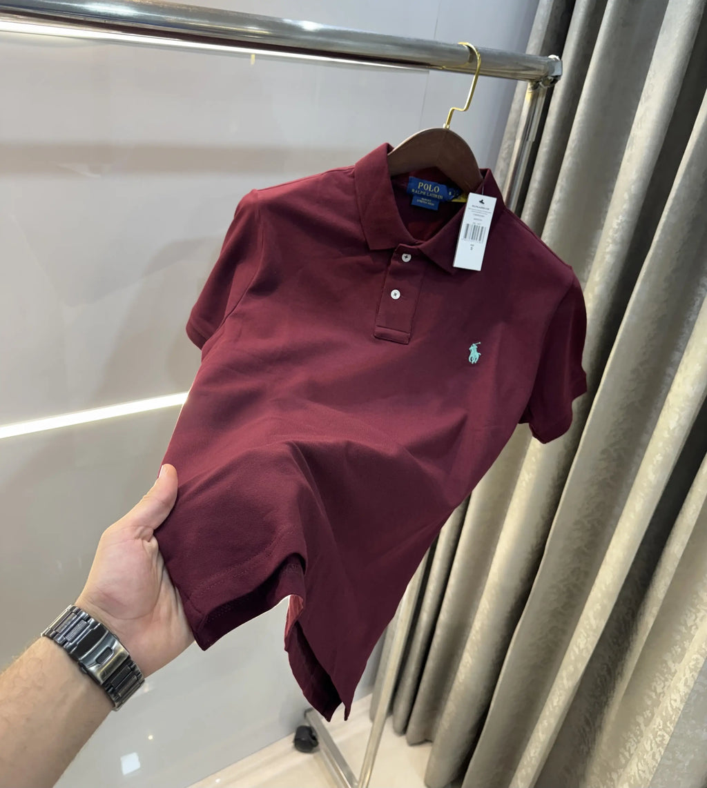 Ralph Lauren Wine Embroidery Logo Knitted Polo T-shirt