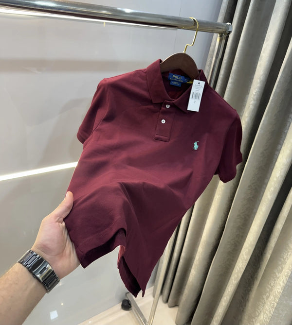 Ralph Lauren Wine Embroidery Logo Knitted Polo T-shirt