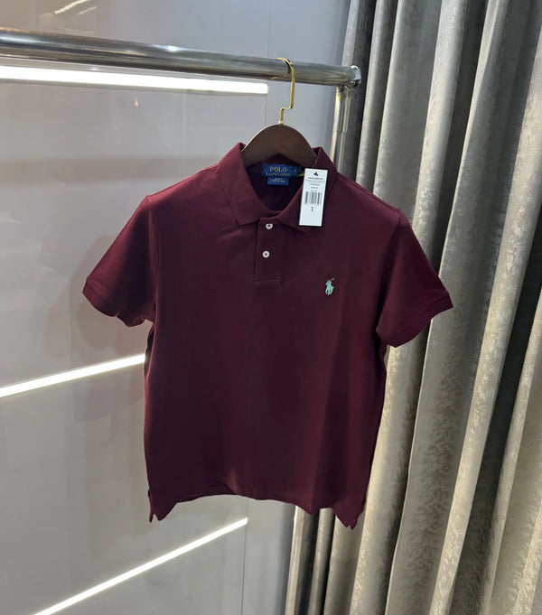 Ralph Lauren Wine Embroidery Logo Knitted Polo T-shirt