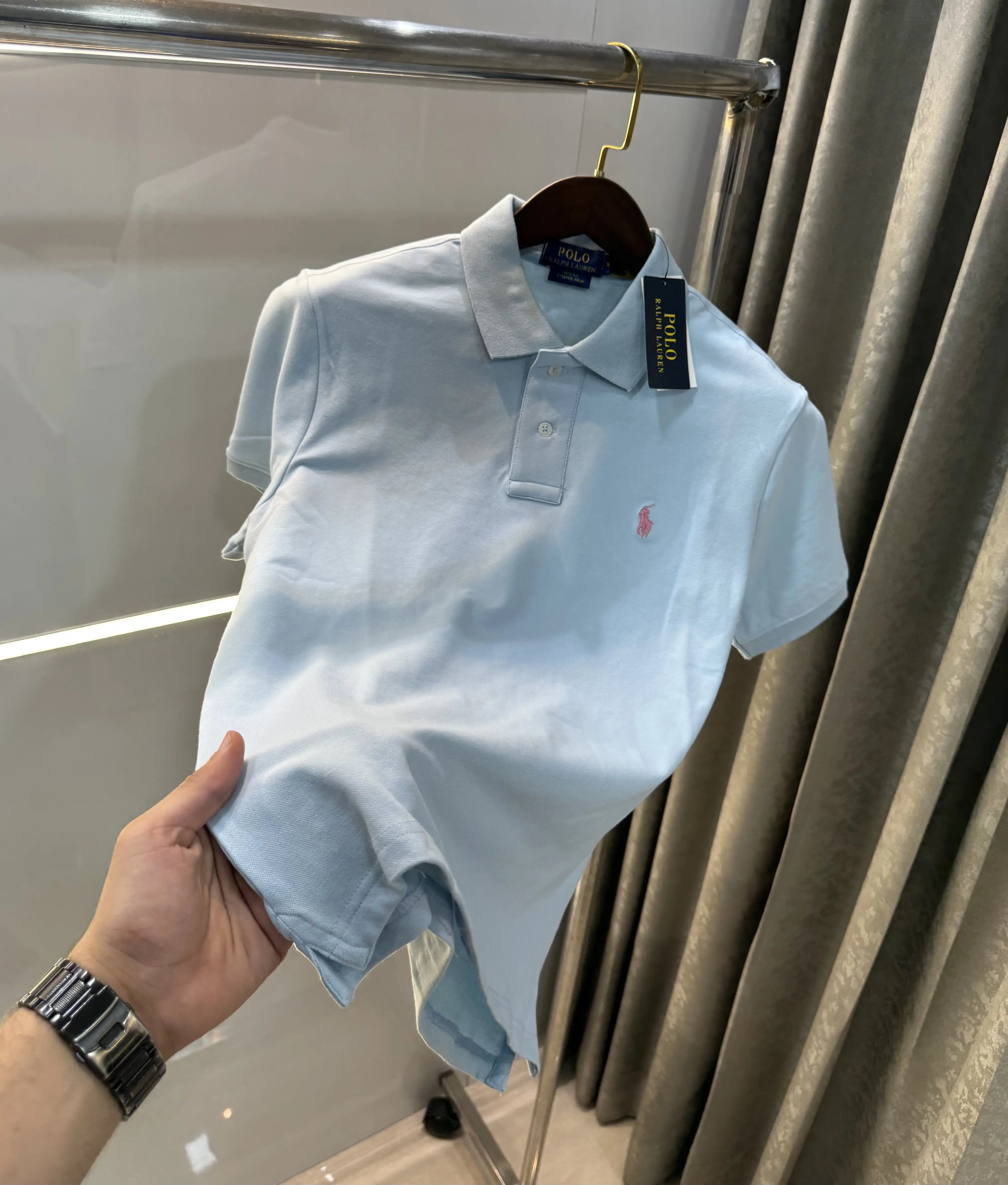 Ralph Lauren Sky Blue Embroidery Logo Knitted Polo T-shirt Secondary image