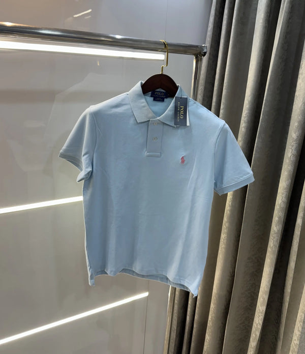 Ralph Lauren Sky Blue Embroidery Logo Knitted Polo T-shirt