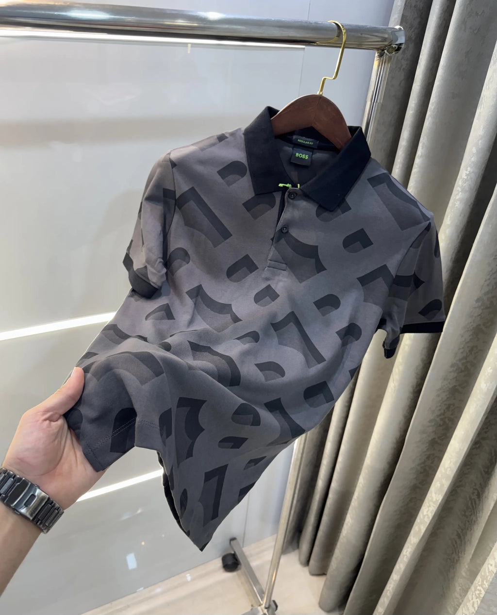 Hugo  Boss Grey Premium Polo T-shirt