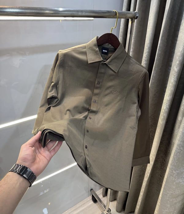 Hugo Bos s Brown Embroidery Logo Imported Shirt